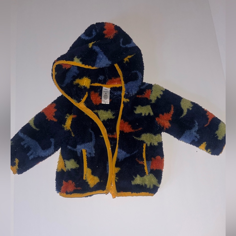 Toddler Fuzzy Dinosaur Hoodie Jacket - Navy with Multicolor Dinosaurs